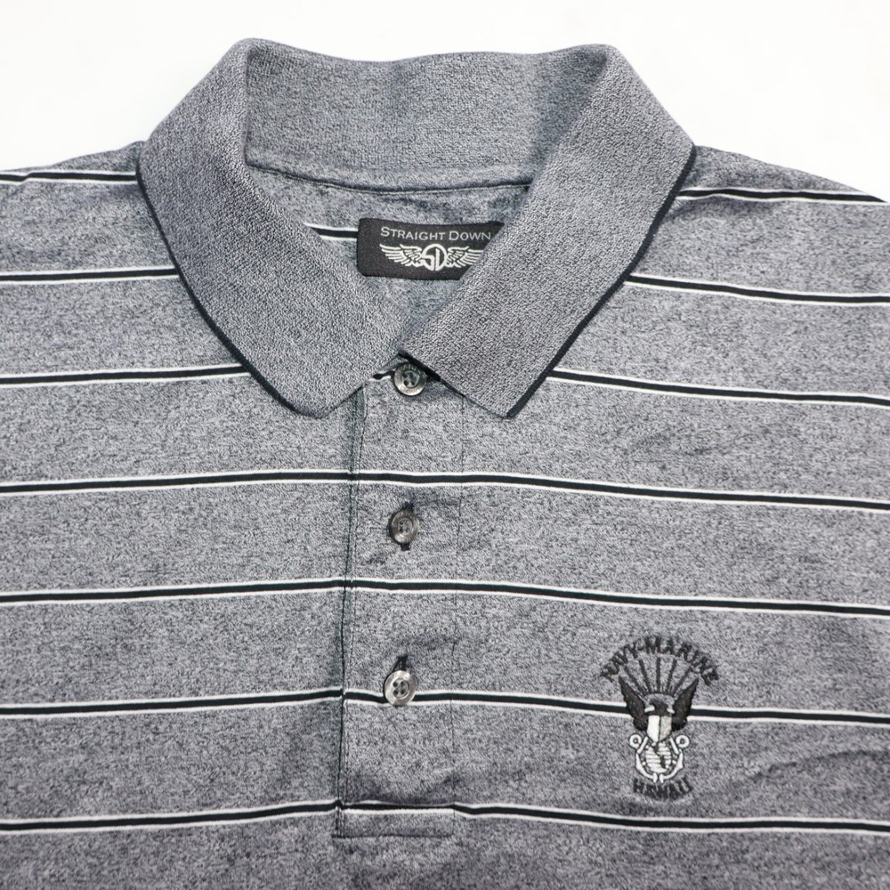 Straight Down Mens Grey Striped Navy Marine Hawaii Golf Polo Shirt Size M
